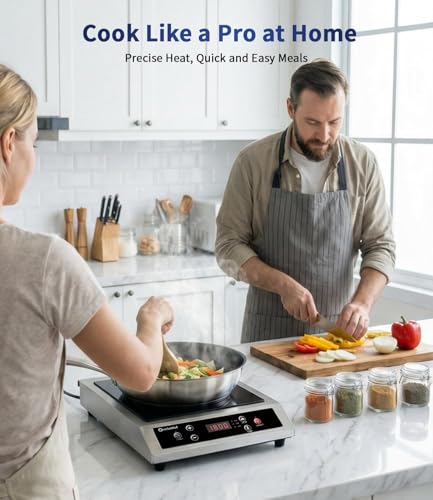 Stainless Steel Induction Cooktop, Professional-Grade Portable Induction Burner with Precise Temperature Control, 10-Hour Timer, 1800W Powerful Countertop Hot Plate