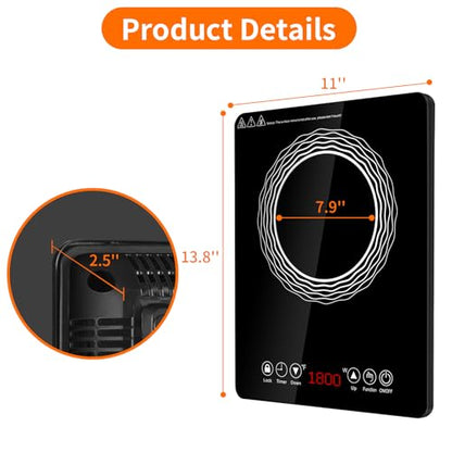Portable Induction Burner, 1500W Electric Induction Countertop Burner with Touch Panel, Power & Temp Adjustable, Hot Plate Cooker with 3-Hour Timer