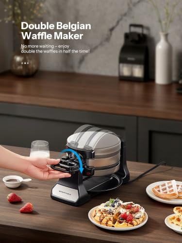 Winpper Double Belgian Waffle Maker, 1400W Rotating Flip Waffle Iron