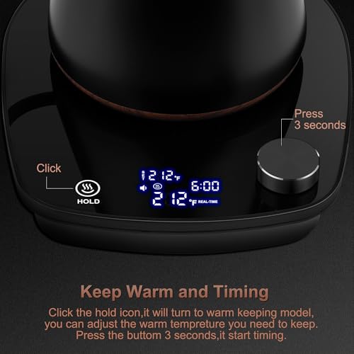 YDDZZM Gooseneck Electric Kettle, Intelligent Temperature Control, Stainless Steel Inner, Quick Heating, for Pour Over Coffee, Brew Tea, Boil Hot Water, 1000W 0.9L Black