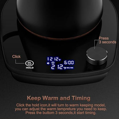 YDDZZM Gooseneck Electric Kettle, Intelligent Temperature Control, Stainless Steel Inner, Quick Heating, for Pour Over Coffee, Brew Tea, Boil Hot Water, 1000W 0.9L Black