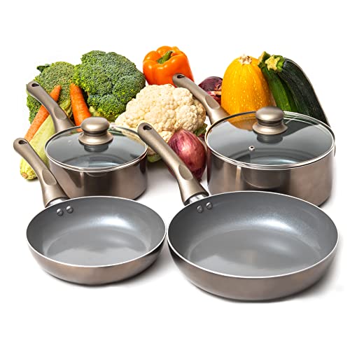 Moss & Stone 6 Pcs Dark Grey Nonstick Cookware Set, Pots And Pans Set Non stick With Glass Lid, Induction Cookware, Stay-Cool Handle PTFE/PFOA Kitchen Pots 6-Piece with Frying Pans & Saucepan