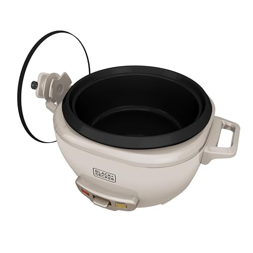 BLACK+DECKER 6-Cup Cooked (3 Cups Uncooked) Rice Cooker, Steaming Basket, Removable Nonstick Bowl, One-Touch Operation, Baked Stone