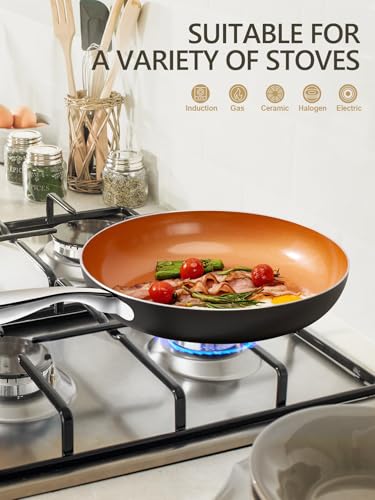 MICHELANGELO Large Frying Pan with Lid, 14 Inch Ceramic Skillet with Nonstick Coating, Healthy Non Stick Fry Pan, Induction Compatible