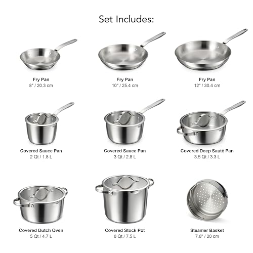 Tramontina Tempo Tri-Ply Base Stainless Steel 14-Piece Cookware Set with Glass Lids, Pots and Pans Kitchen Set, Induction-Ready, Oven-Safe, Dishwasher-Safe