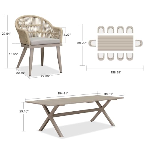 PURPLE LEAF 11 Pieces Patio Dining Set with Outdoor Aluminium Dining Table and Woven Rattan Chairs Modern Metal Furniture Cushions Sets for Garden Yard Indoor Decor Kitchen Champagne