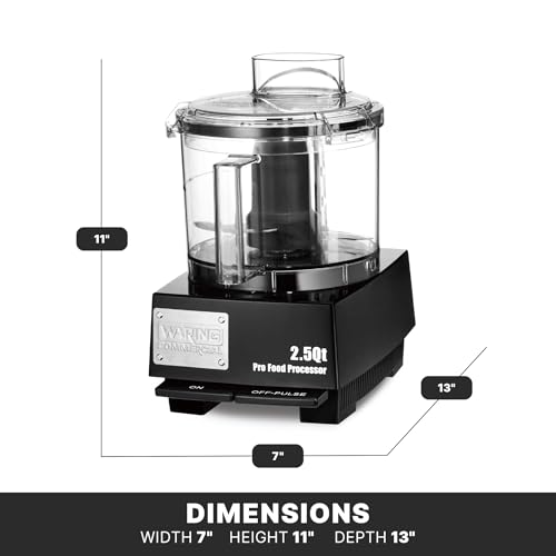 Waring Commercial Food Processor, 2.5 Quart Capacity with Flat Lid, 3/4 Horsepower Motor, Vegetable Chopper for Professional Kitchens, WFP11SW
