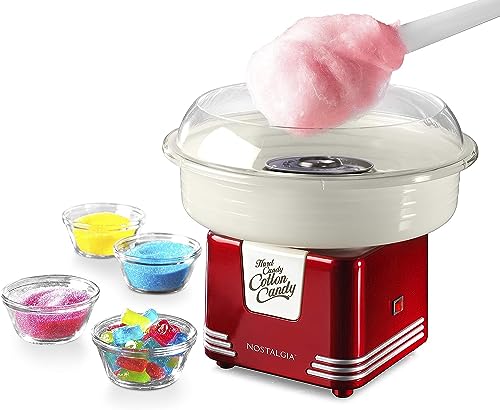 Nostalgia Cotton Candy Machine - Retro Cotton Candy Machine for Kids with 2 Reusable Cones, 1 Sugar Scoop, and 1 Extractor Head – Retro Red