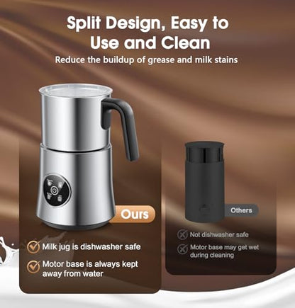 Milk Frother and Steamer, Large Capacity & Detachable Electric Milk Frother, Automatic Warm and Cold Foam Maker, Hot Chocolate Maker, Stainless Steel Jug, 30.44Oz./900ML