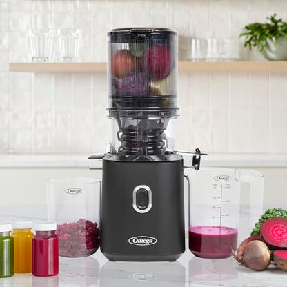 Omega Cold Press Juicer – Slow Masticating Hands Free Juicer Machine for Vegetables and Fruits with Wide Mouth Hopper for Whole Recipe Batch Juicing, Time Saving Series, Easy to Clean, 150-Watt Motor