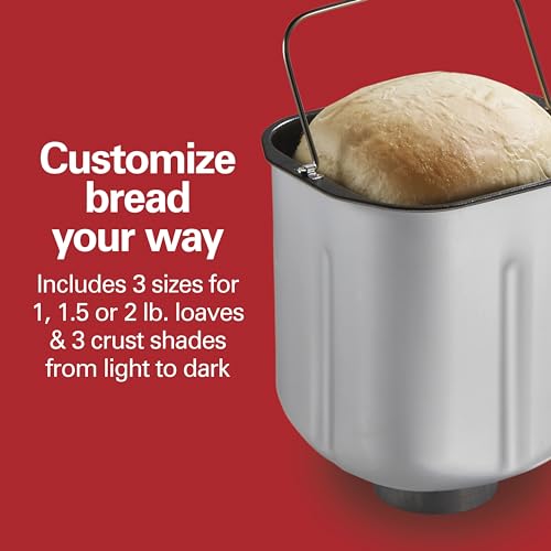 Hamilton Beach Digital Electric Bread Maker Machine Artisan and Gluten-Free, 2 lbs Capacity, 14 Settings, White and Stainless Steel (29987)