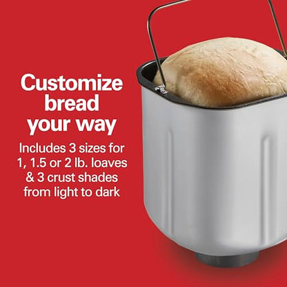 Hamilton Beach Digital Electric Bread Maker Machine Artisan and Gluten-Free, 2 lbs Capacity, 14 Settings, White and Stainless Steel (29987)