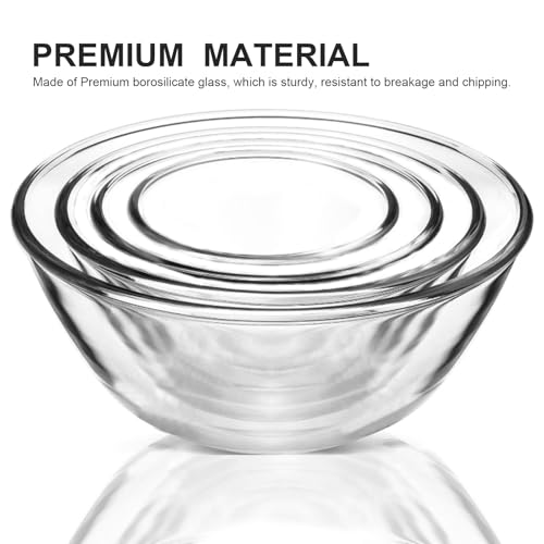 M MCIRCO Glass Mixing Bowls with Lids, 4 Packs Glass Bowl Set, Nesting Bowls for Meal Prep, Food Storage, Bowls For Cooking, Baking, BPA-Free, 0.8/1.7/2.9/4.8 Qt