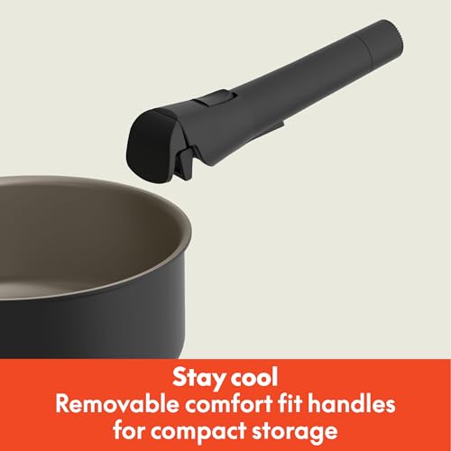 bella 8 Piece Removable Handle Cookware Set, Fits-anywhere™ Kitchenware w EverGood™ Ceramic Nonstick Coating, Dishwasher & Oven Safe, All Stovetops Compatible, Glass Lids with Silicone Rims, Black