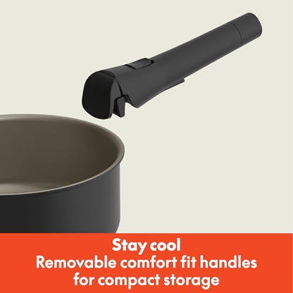 bella 8 Piece Removable Handle Cookware Set, Fits-anywhere™ Kitchenware w EverGood™ Ceramic Nonstick Coating, Dishwasher & Oven Safe, All Stovetops Compatible, Glass Lids with Silicone Rims, Black