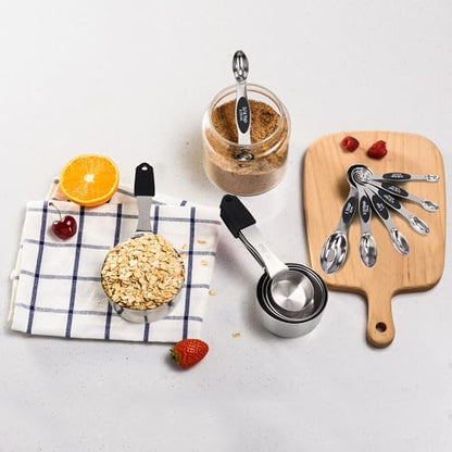 Magnetic Measuring cups and spoons Set, 5 Stainless Steel Magnetic Measuring Cup and 8 Double Sided Measuring Spoons with 1 Leveler，Kitchen Gadgets for Cooking & Baking