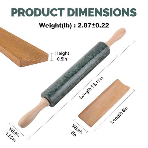 Koville Marble Rolling Pin, Non-Stick Stone Dough Roller, Rolling Pin for Baking,Pasta, Dumpling, Ravioli, Fondant,Pie Crust, Kitchen Baking Pastry Tools