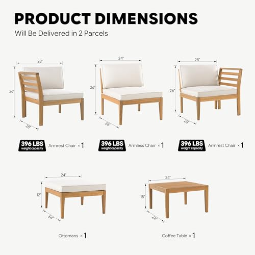 Werph 5-Piece Acacia Wood Patio Sectional Set