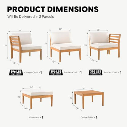 Werph 5-Piece Acacia Wood Patio Sectional Set