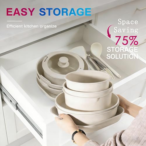23-Piece Pots and Pans Set,Kitchen Nonstick Cookware Sets, White Granite Induction Cookware Nonstick Cooking Set with Frying Pans & Saucepans