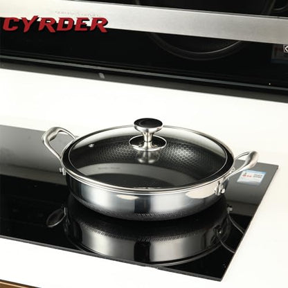 CYRDER Large Hybrid Nonstick Deep Frying Pan-13inch 316L Stainless Steel Sauté Pan and Lid, Two Handle Hold, PFOA Free, Dishwasher Oven Safe, Cookware to Stir fry/Toast/Roast/Bake/Stew, 7.2-Quart