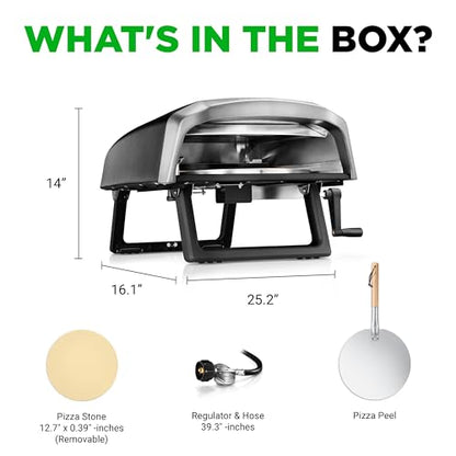 NutriChef Outdoor Pizza Oven with 360° Rotating Pizza Stone | Cooks 12" Pizza in 60 seconds | Adjustable Heat Control Dial, Includes Pizza Peel, Stone & Regulator with Hose | Short Handle