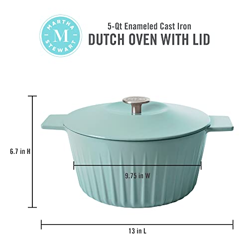 Martha Stewart Eastholm 5 QT Enameled Cast Iron Dutch Oven, Martha Blue