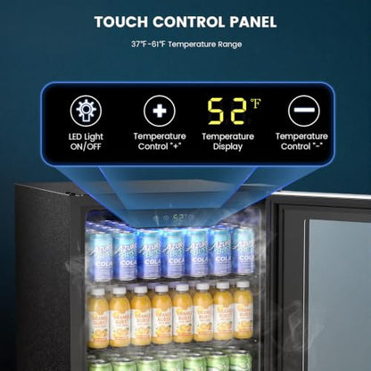 Electactic 26 Bottle Wine Cooler 130 Can Beverage Refrigerator, Small Freestanding Cabinet Wine Cellar with 40℉-61℉ Temperature Control Glass Door, Black