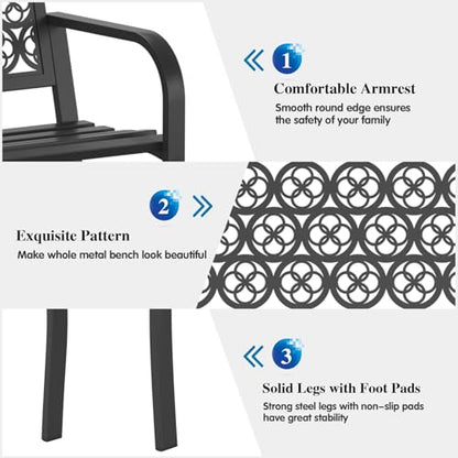 On Shine Outdoor Garden Bench Cast Iron Steel Outdoor Bench Clearance Weatherproof Metal Park Bench for Porch, Yard, Lawn, Deck (Four-Leaf Clover)