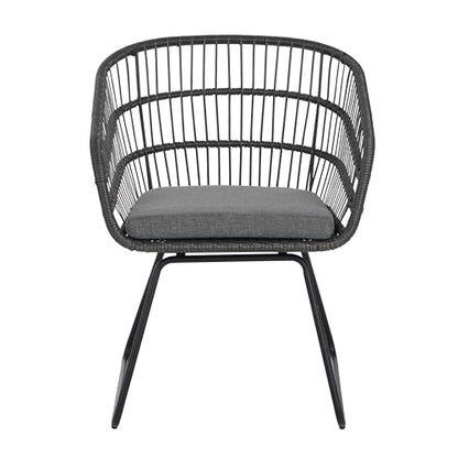 Christopher Knight Home Terry Acacia Wood Patio Dining Set for 6, Rectangular Patio Dining Table and Faux Rattan Chairs Set of 6, 7 Piece Outdoor Dining Set with Cushion and Iron Frame, Teak+Gray