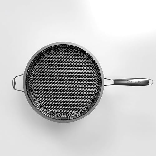 CATHYLIN 316L Stainless Steel 8QT Frying Pan Hexagon Nonstick Wok with Lid,Single Handle to Hold, PFOA Free, Dishwasher Oven Safe (8QT/Single Handle)