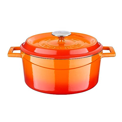 LAVA 10 Quarts Cast Iron Dutch Oven: Multipurpose Stylish Round Shape Dutch Oven Pot with Three Layers of Enamel Coated with Trendy Lid (Orange)