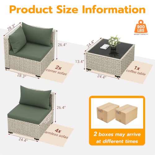 UDPATIO Outdoor Patio Furniture Set 7 Pcs Wicker Sectional Sofa Grass Green