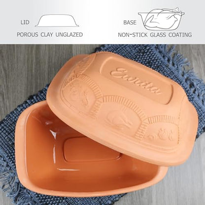 Eurita Clay Roaster, 3 Quart, 2.8 litres, Non-Stick Earthenware, Toxin-Free, Healthy Clay Pot Cooking, Versatile Cooking Dutch Oven, Digital Recipe and Instructions Included