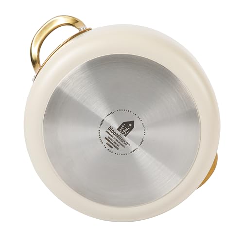 Bloomhouse - Two Time Oprah's Favorite Things Winner - 6 Quart Heavy Duty Aluminum Premium PFA Free Ceramic Nonstick Dutch Oven Pot with Lid - Almond Cream w/Gold Handle