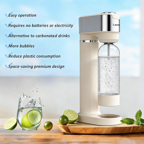 Sparkling Water Maker for Home, Soda Streaming Maker with 2 BPA free Bottles(1L + 0.5L) Carbonated Water Seltzer Fizzy Drink Machine, Compatible with Screw-in 60L CO2 Carbonator(NOT Included) (Cream)