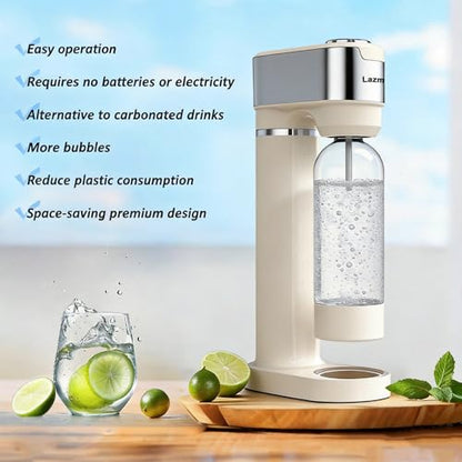 Sparkling Water Maker for Home, Soda Streaming Maker with 2 BPA free Bottles(1L + 0.5L) Carbonated Water Seltzer Fizzy Drink Machine, Compatible with Screw-in 60L CO2 Carbonator(NOT Included) (Cream)