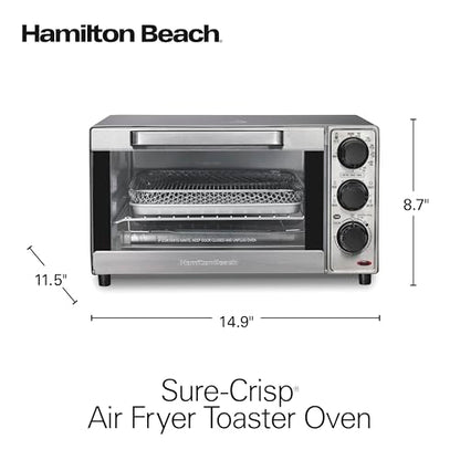 Hamilton Beach Sure-Crisp Air Fryer Toaster Oven Combo, Fits 9” Pizza, 4 Slice Capacity, Powerful Circulation, Auto Shutoff, Stainless Steel (31403)