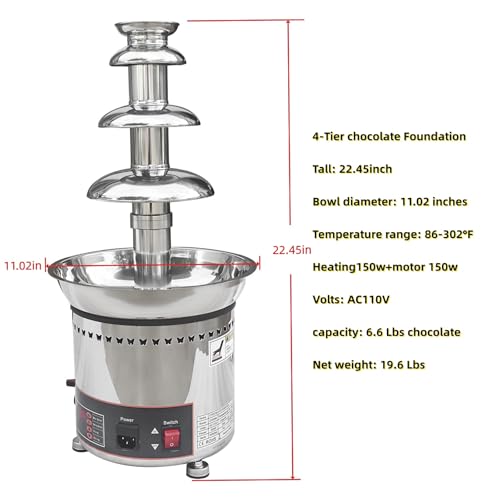 TIANGUOHE 4 Tier Chocolate Fountain Machine, 110V Electric Digital Chocolate Fountain Melting Machine for Parties - Chocolate Candy Butter Cheese