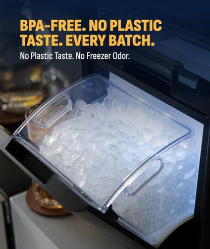 Nugget Ice Maker Countertop | 44 lbs/Day Pebble Ice Machine with Self-Cleaning | Soft Chewable Pebble & Sonic-Style Ice | Black Stainless Steel