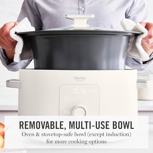 Martha Stewart 8 Quart Slow Cooker, Ceramic Nonstick Crock, Linen Cream