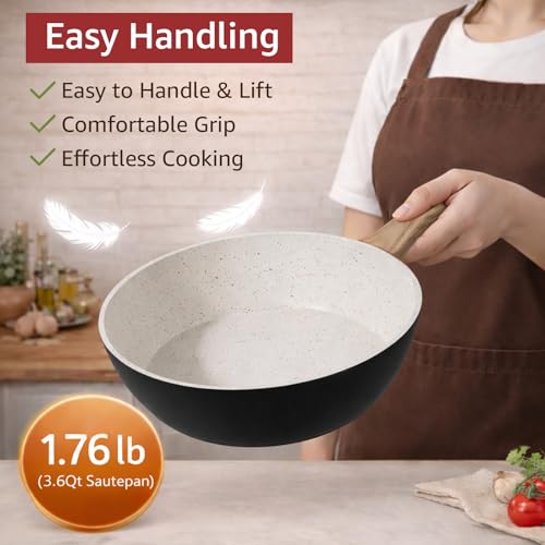 24Pcs Pots and Pans Set Non Stick,Ceramic Cookware Set with Titanium-Reinforced Nonstick Coating,Long-Lasting,PFAS-Free,Induction Compatible,Full Kitchen Set with 3 Stock Pots for Family Cooking,Black