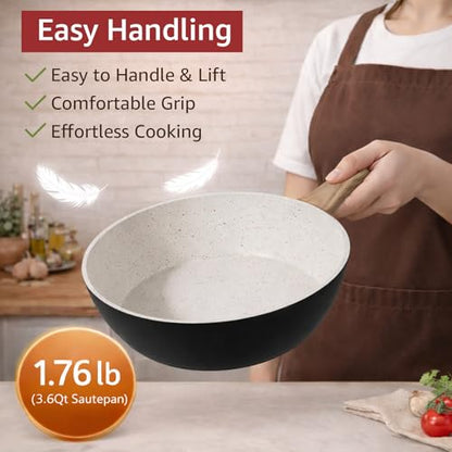 24Pcs Pots and Pans Set Non Stick,Ceramic Cookware Set with Titanium-Reinforced Nonstick Coating,Long-Lasting,PFAS-Free,Induction Compatible,Full Kitchen Set with 3 Stock Pots for Family Cooking,Black