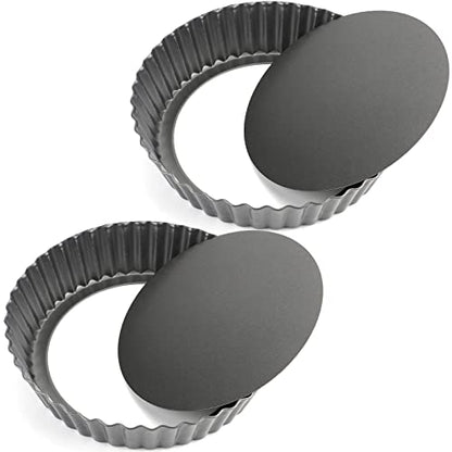 Tosnail 2 Pack Deep Tart Pan, 9.5" x 2" Quiche Pie Pan with Removable Loose Bottom, Fluted Baking Pan