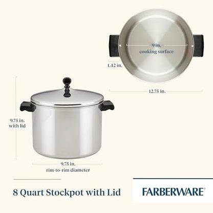 Farberware Classic Series Stainless Steel Stock Pot with Lid, 8-Quart, Silver