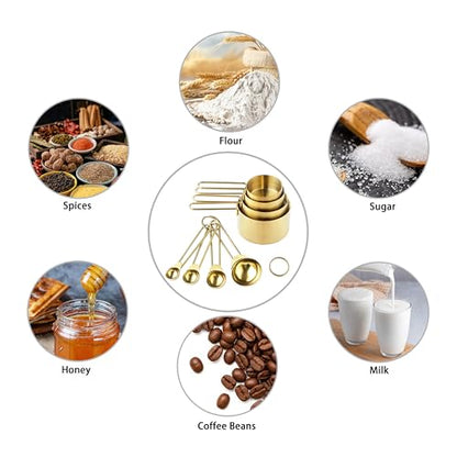 Measuring Cups and Spoons Set, Kaloo 8PCS Stainess Steel Metal Measuring Cups, Gold Finish, Ideal for Cooking and Baking