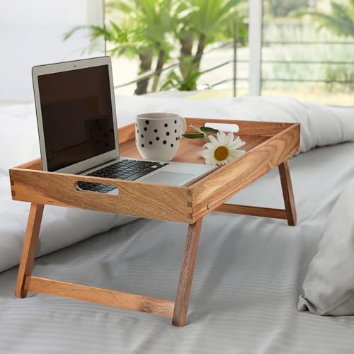 Taxenxar Extra Large Folding Bed Tray Table, 22’’ x 14’’ Acacia Wood Breakfast Tray, Food Serving Tray with Legs for Eating in Bed