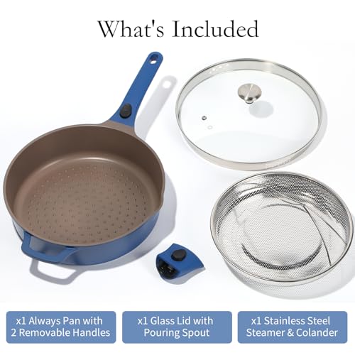 ESLITE LIFE Nonstick Always Pan with Lid, 11 Inch(4.5 Qt) Deep Frying Skillet Sauté Pan, Safe for Oven, Induction & All Cooktops, PTFE & PFOA Free (Blue Granite, 11" w/Lid & Steamer)