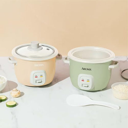 AROMA® Mini Rice Cooker, 2-Cup (Uncooked) / 4-Cup (Cooked), Grain Cooker, Soup Maker, Oatmeal Cooker, Auto Keep Warm, 1 Qt, Light Green