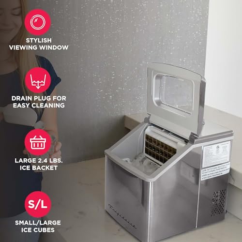 FRIGIDAIRE EFIC452-SS 40 Lbs Extra Large Clear Maker, Stainless Steel, Makes Square Ice